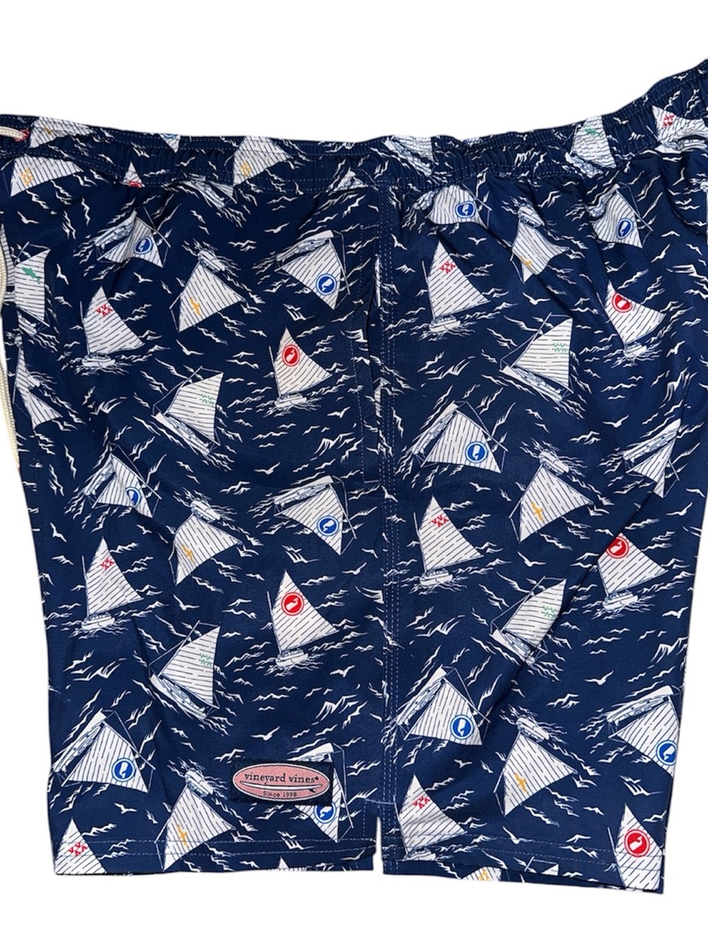 Vineyard Vines Navy Sailboat Print Swim Shorts